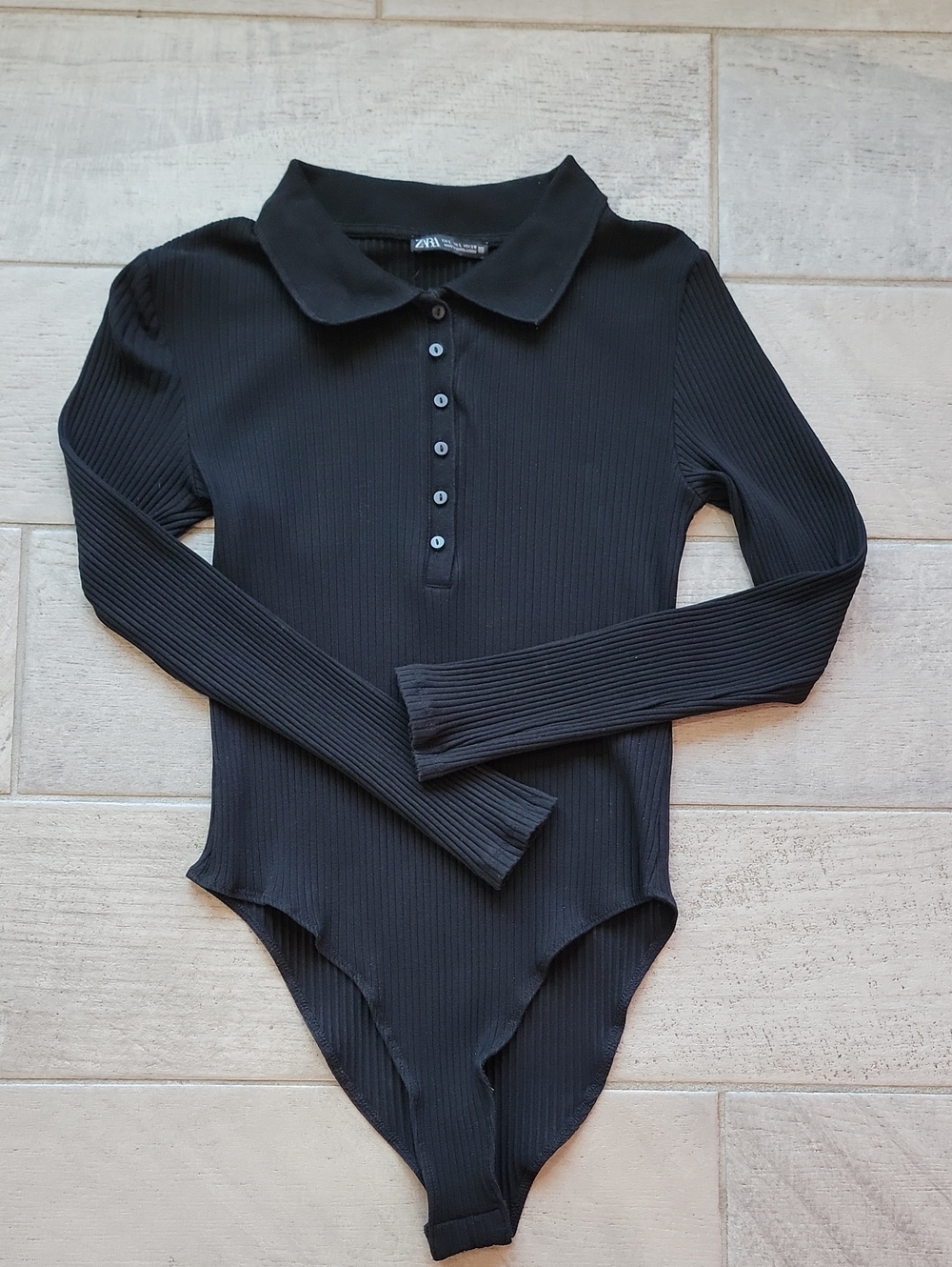 Zara Black Ribbed Collared Bodysuit